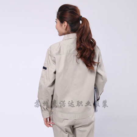 米色拼蘭色滌棉紗卡長(zhǎng)袖廠服AC087-CX